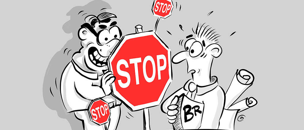 Karikatur Chef blockiert Betriebsratsmitglied